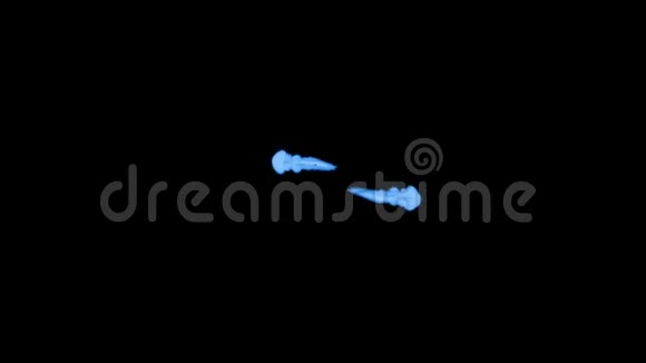 许多流动的荧光蓝墨水或烟雾隔离在黑色的缓慢运动蓝色在水中倾泻用途视频的预览图