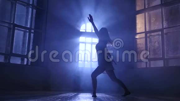 少女舞月光穿透窗户剪影慢动作视频的预览图