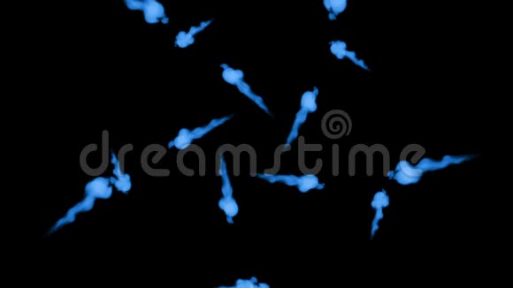荧光蓝墨水或烟雾形成恒星在黑色上缓慢地分离颜色漂浮在水中使用墨水视频的预览图