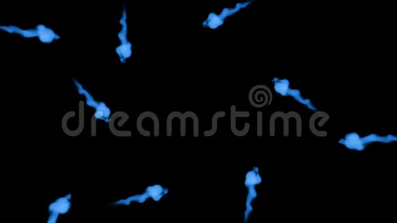 荧光蓝墨水或烟雾形成恒星在黑色上缓慢地分离蓝染云在水中使用墨水视频的预览图