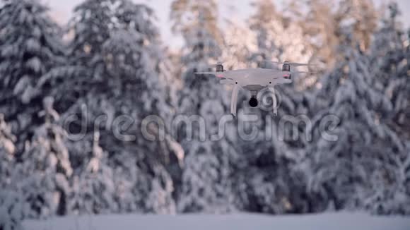 拍摄照片和录像的四架直升机正挂在空中与森林对峙视频的预览图