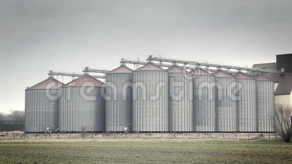 粮食金属筒仓建筑在景观大锡种子电梯农业农村视频的预览图