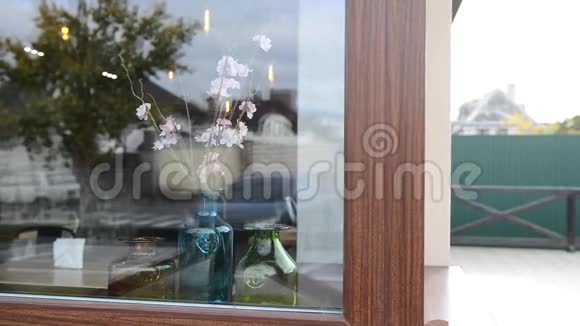 窗户上花瓶里鲜艳美丽的花视频的预览图