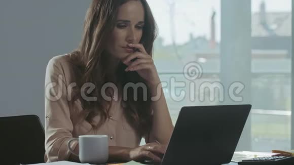 商业女性在笔记本电脑上工作快乐的人在笔记本上聊天视频的预览图