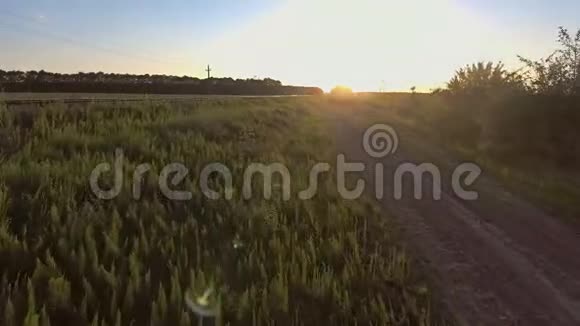 从农场俯瞰美丽的空中日落景色视频的预览图
