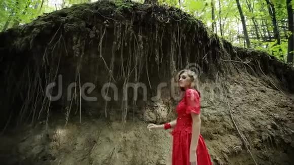 美丽的女人探索美丽的森林视频的预览图