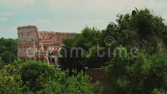 罗马著名的竞技场前景中有绿树罗马夏季视频的预览图