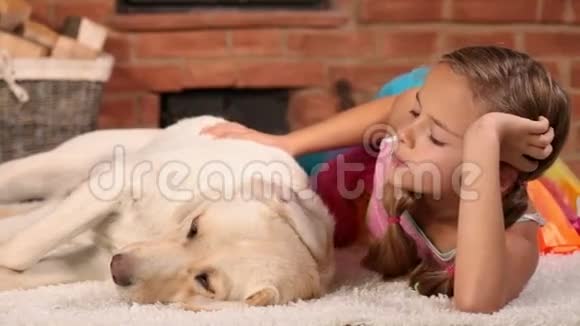 女孩戏弄她心爱的拉布拉多狗视频的预览图