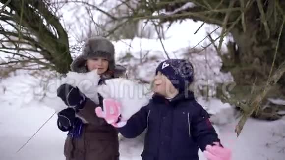 两个拿着冰的人被测量成一个兄弟们真诚地微笑着快乐着阴沉的冬日走在视频的预览图