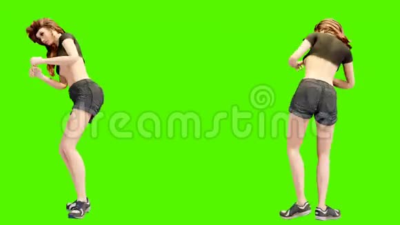 一个年轻漂亮的女人从事体育锻炼绿色前健康概念三维循环动画视频的预览图