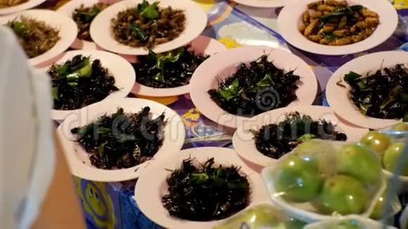 不同类型的熟食市场的熟食昆虫亚洲泰国芭堤雅视频的预览图
