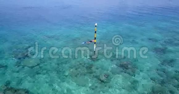 v06440飞机飞行无人机马尔代夫白色沙滩年轻人在阳光明媚的水下浮潜视频的预览图