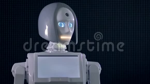一个白色机器人移动它的头并激活眼睛和嘴的指示器4公里视频的预览图
