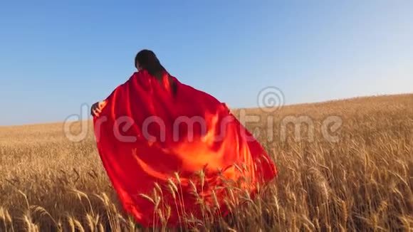 超级英雄用小麦在田里奔跑慢动作视频的预览图