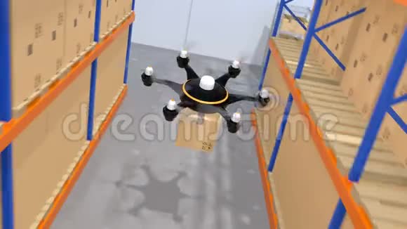 仓库机器人和运载货物的无人机视频的预览图