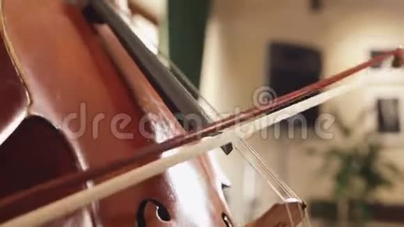 大提琴手大提琴手用弓演奏大提琴字符串视频的预览图