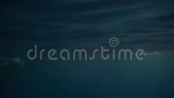 年轻漂亮的女孩正躲在水下美丽地倒在泡泡和船的底部视频的预览图