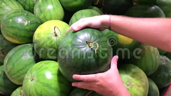 在农民商店挑选新鲜的有机西瓜视频的预览图
