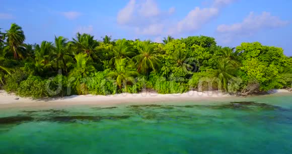 V05113n航空式无人驾驶飞机在阳光明媚的热带天堂岛上看到马尔代夫白色沙滩海蓝色的天空视频的预览图