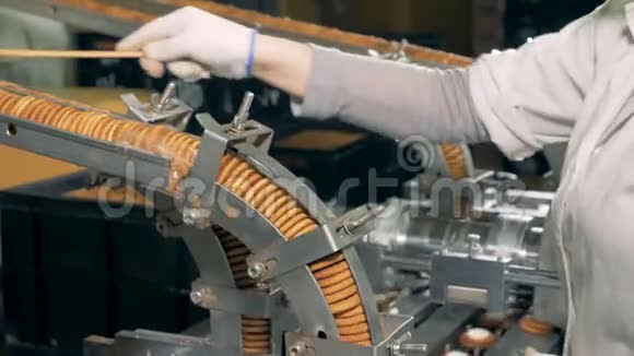 工厂饼干生产线特写镜头视频的预览图