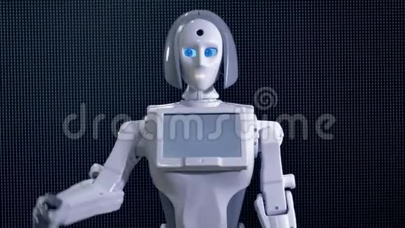一个白色的塑料机器人挥动手臂打招呼视频的预览图