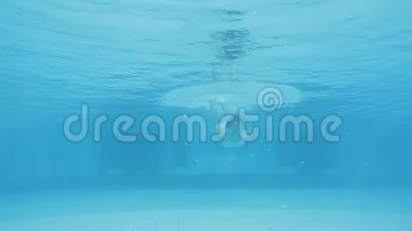 穿着白色泳衣的金发美女在游泳池的水下游泳视频的预览图