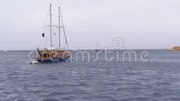 美丽的旅游游艇帆在暴风海埃及视频的预览图