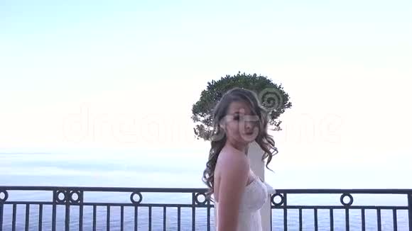新娘在海背景上行走视频的预览图