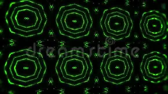 绿色发光粒子万花筒VJ环运动背景视频的预览图