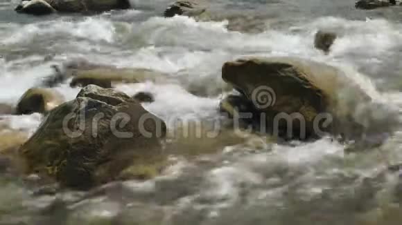 夏日美丽的山河特写黑谢尔莫什乌克兰快速流动的水和岩石视频的预览图