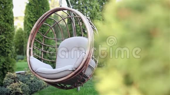 绿色草坪和柳条藤椅的景观休闲娱乐的外壳酒店挂椅椅篮设计视频的预览图
