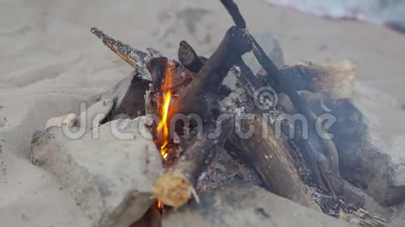 火在海滩上燃烧野餐视频的预览图