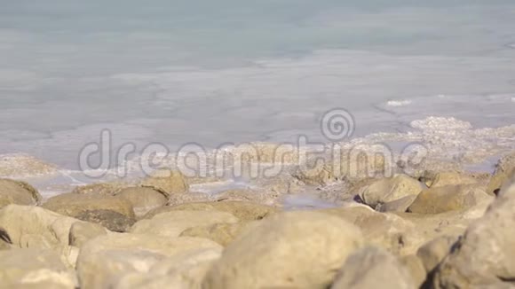 死海海岸上一盘盐覆盖的岩石视频的预览图