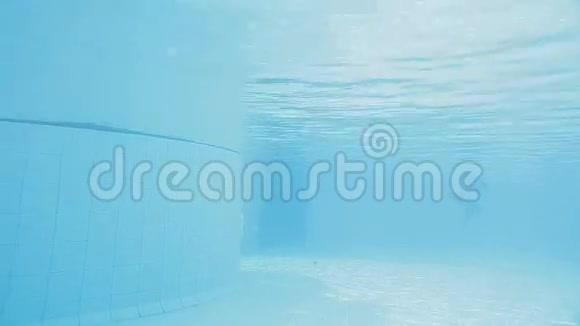 运动女孩潜入水下在游泳池中积极向前移动视频的预览图