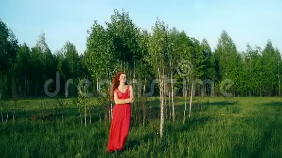 森林附近的红发女歌手视频的预览图