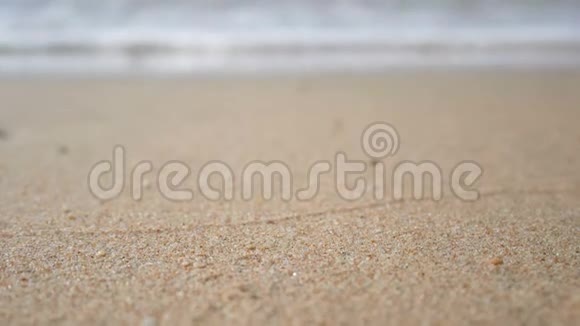 4K柔和的海浪聚焦在沙滩上清澈的海水在白沙滩上与复制空间区域热带夏海滩视频的预览图
