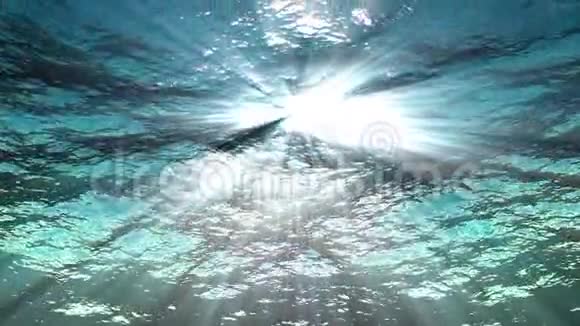 海浪从水下循环动画高质量的光线透过海洋大背景视频的预览图