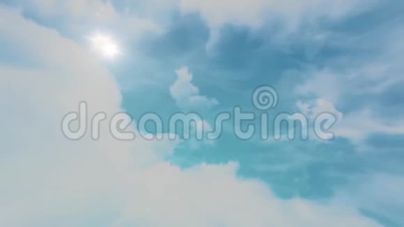 移动云和蓝天的动画美丽的云景有巨大的建筑云和日出突破视频的预览图
