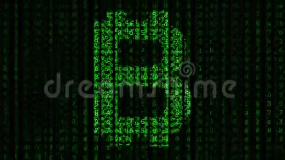 比特币符号是由黑色电脑屏幕上的绿色数字制成的视频的预览图