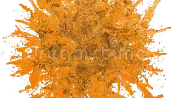 甜橙美味的液体砰在空气中缓慢运动阿尔法通道用于它卢马哑光糖液在空中飞行视频的预览图