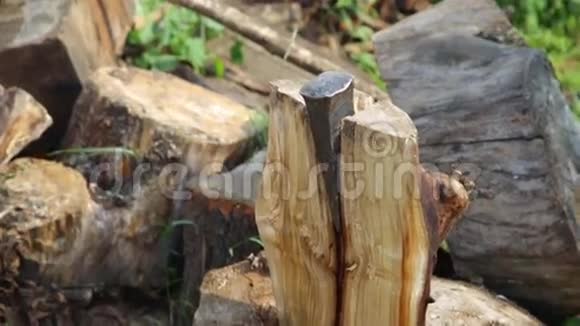 有人用斧头砍木头视频的预览图