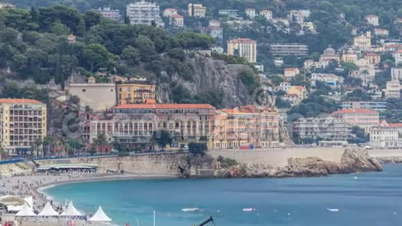 美丽的全景鸟瞰城市尼斯时间推移法国地中海天使湾视频的预览图