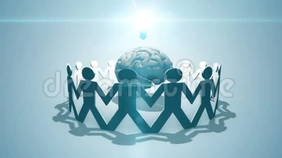 众包和众筹围绕灯泡和大脑概念的人的纸链视频的预览图