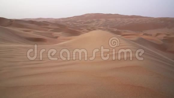 日落前风在美丽的沙丘上追逐沙粒阿联酋的股票视频的预览图