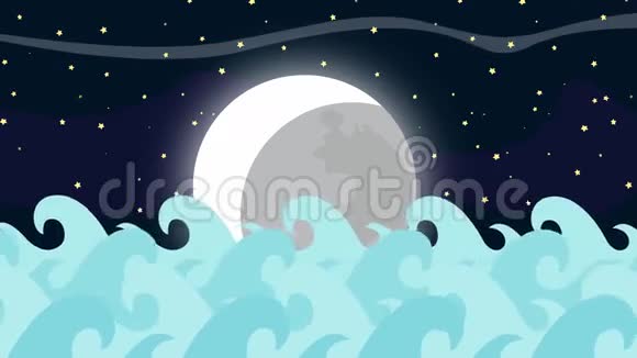 在满月之夜海豚在海波之间跳跃视频的预览图