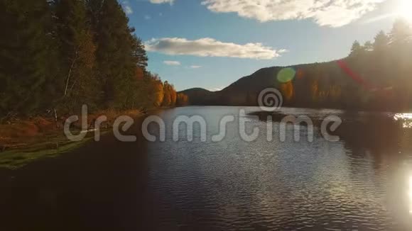 低飞过秋河和森林视频的预览图