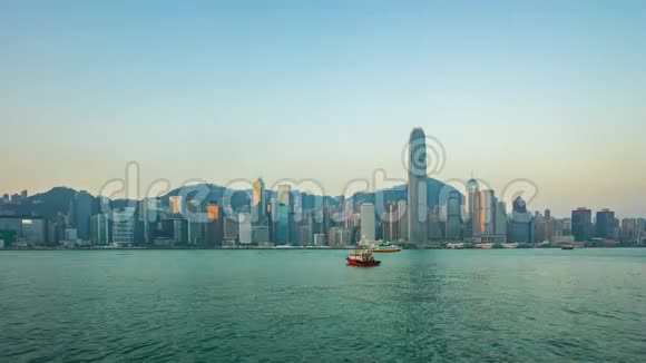 香港城市维多利亚港天际线延时录像视频的预览图