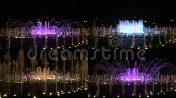 莫斯科夜间慢动作的拼贴舞蹈喷泉视频的预览图