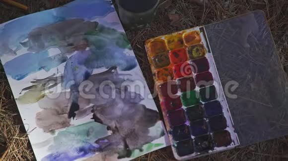 不同颜色的涂料孩子们在草地上画画视频的预览图
