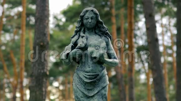 森林雕塑中的女人视频的预览图